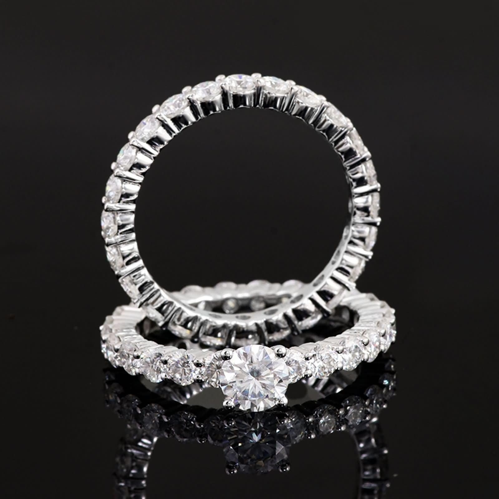 Regalo personalizado para mujer, alianza para mujer, platino de 9 quilates, Moissanite Eternidad, 2 piezas, talla hermana para hermana, cumpleaños, joyas