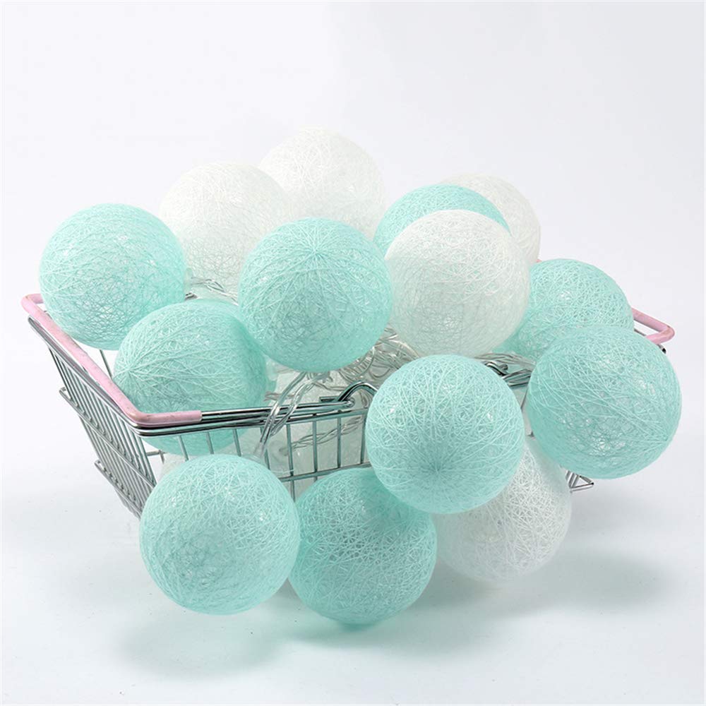 Cotton Ball LED Fairy Lights, Treer Upgraded Indoor Decoration Battery Powered 8 Mode Warm White String Night Light Enough to Decor Party/Indoor/Wedding/Festival (Mint Green,5m/50LED)