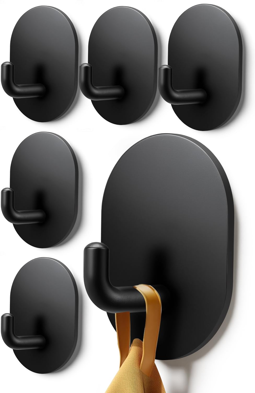 Poprkdre Handtuchhaken 6er-Pack | Edelstahl 304 Selbstklebende Wandhaken | Rostfreie Klebehaken aus Edelstahl | Ideal für Bad, Küche und Büro (schwarz)