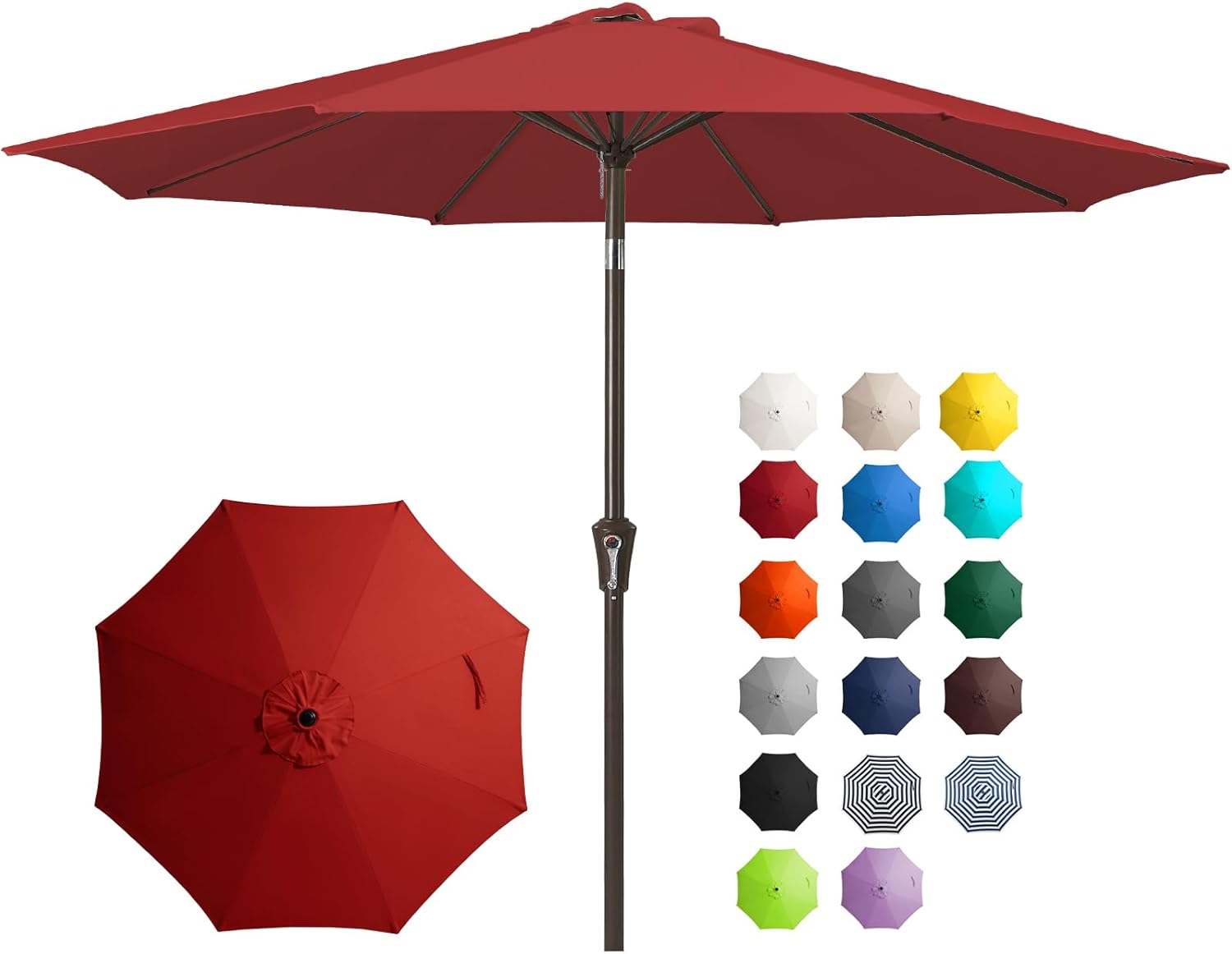 JEAREY 10FT Outdoor Patio Umbrella Outdoor Table Umbrella with Push Button Tilt and Crank, Market Umbrella 8 Sturdy Ribs UV Protection Waterproof for Garden, Deck, Backyard, Pool (Red) 10FT Red