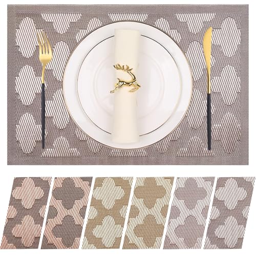 Panda Palm Elegant Placemats Vinyl Woven Heat-Resistant Placemats Set of 6 Washable Easy to Clean Table Mats for Dining Room and Decorate (Champagne)