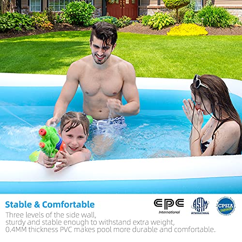 Inflatable Swimming Pool, LANIAKEA 118"x72"x20" Thicken Family Inflatable Lounge Pools, Rectangular Kiddie Pool for Kids, Adults, Blow Up Pools for Garden, Backyard, Outdoor Summer Water Party