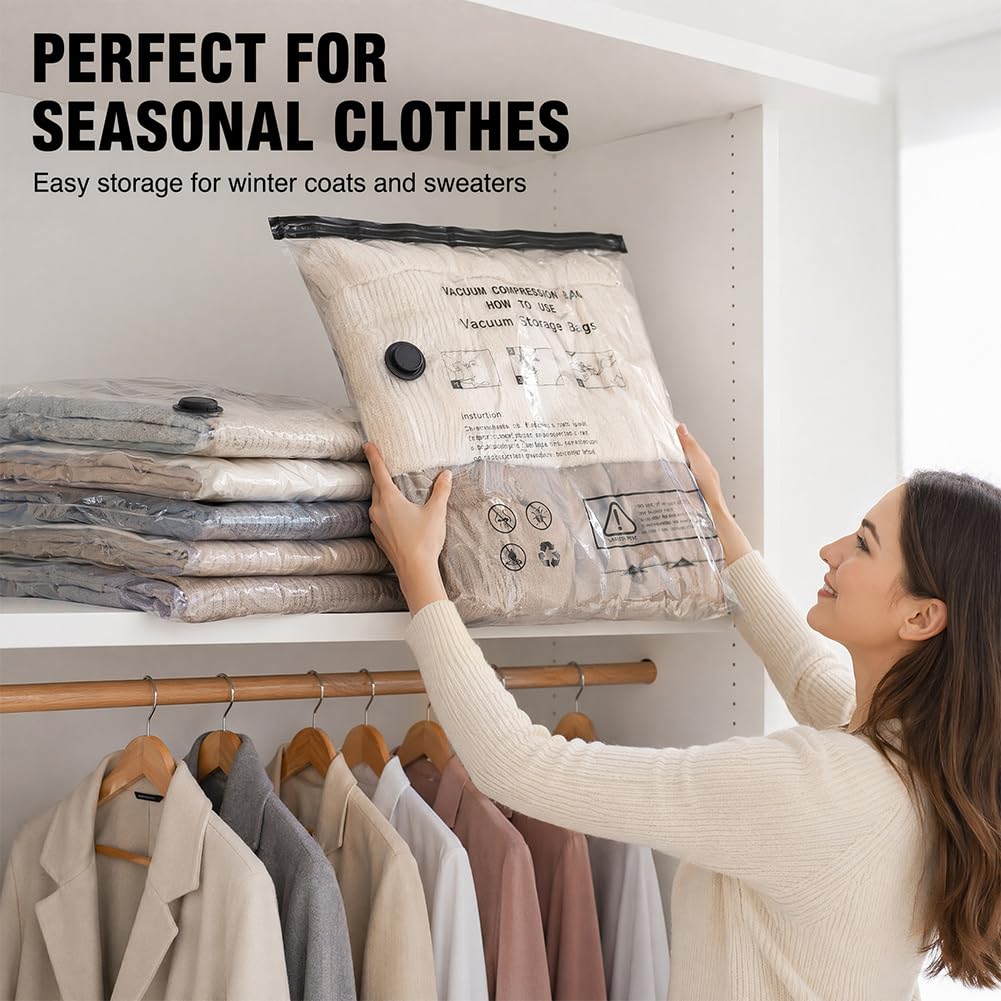 RANJIMA Bolsas de vacío para ropa con bomba de aire eléctrica, bolsas de vacío para edredones, 4 x 40 x 60/4 x 50 x 70/4 x 60 x 80, bolsas de vacío reutilizables bolsas de ropa de cama para familia y