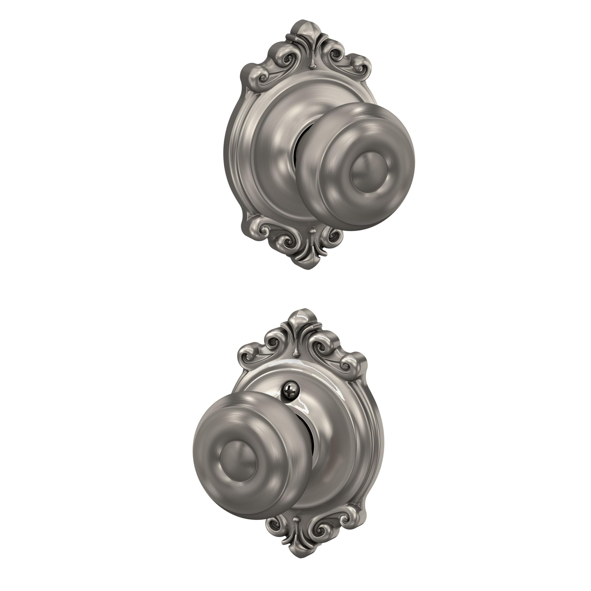 Schlage F10 GEO 619 BRK Brookshire Collection Georgian Passage Knob, Satin Nickel โ image 1