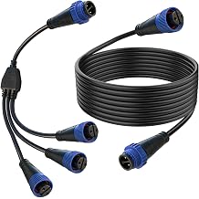 IP67 Waterproof 1 Male to 3 Female Y Splitter Cable with Extension Cord Kit, Low Voltage Lighting Cable Compatible with Philips Hue Outdoor Lights, for Garden Landscape Patio Smart Lighting Expansion