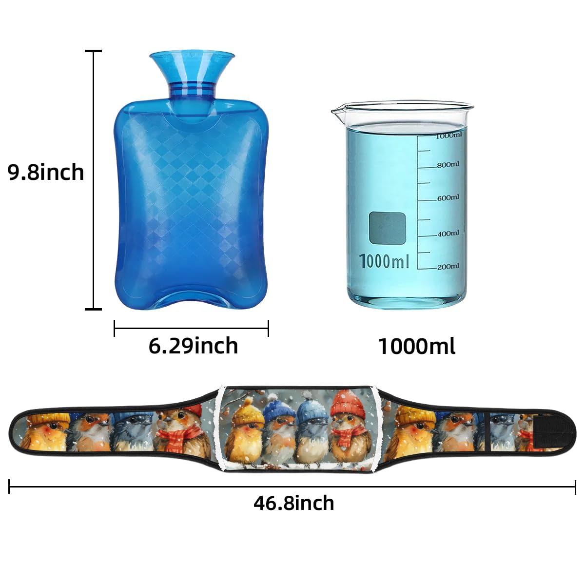 Hot Water Bag with Waist Cover Winter Branch Bird Warm Hot Water Bottle Belt Plush Double Hand Insert Wearable Water Bag Detachable Hot Bottle Pouch for Neck Shoulder Pain Relief
