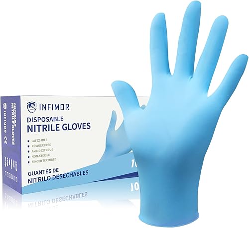 Miniatura 1 de Guantes de nitrilo sin polvo, tamaño mediano, caja100, 0.12 oz, 3 mil, guantes desechables sin látex ligeros
