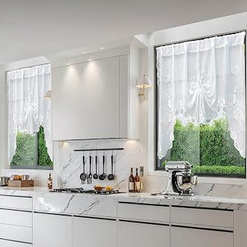 Lace Valances for Windows Kitchen Cafe Net Curtains Window Voile Swags | 1 Panel, Semi-Sheer, Rod Pocket, Floral Patterned, Vintage Swag, Short Curtain, Cafe Nets for Kitchens Bedroom Living Room