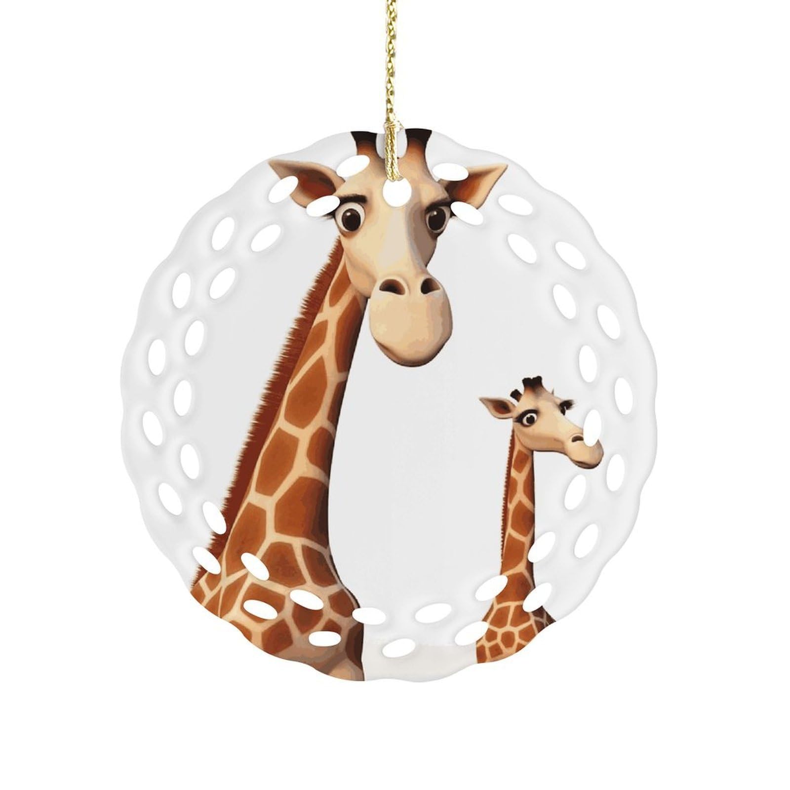 Fekiloot Women's Style Giraffe Ceramic Ornaments 3 Inch Round,Holiday Keepsake For ,Girls,Pet Owners,Hanging Ornament Gifts Idea For Home