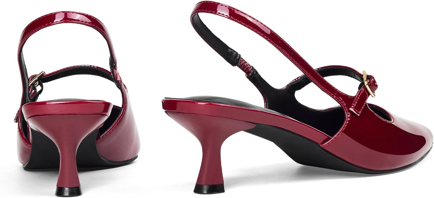 GENSHUO Women's Slingback Kitten Heels Pointed Closed Toe Low Heeled Pumps with Buckle Strap Elegant Dress Shoes for Wedding Party Prom and Work Dating - Image 5