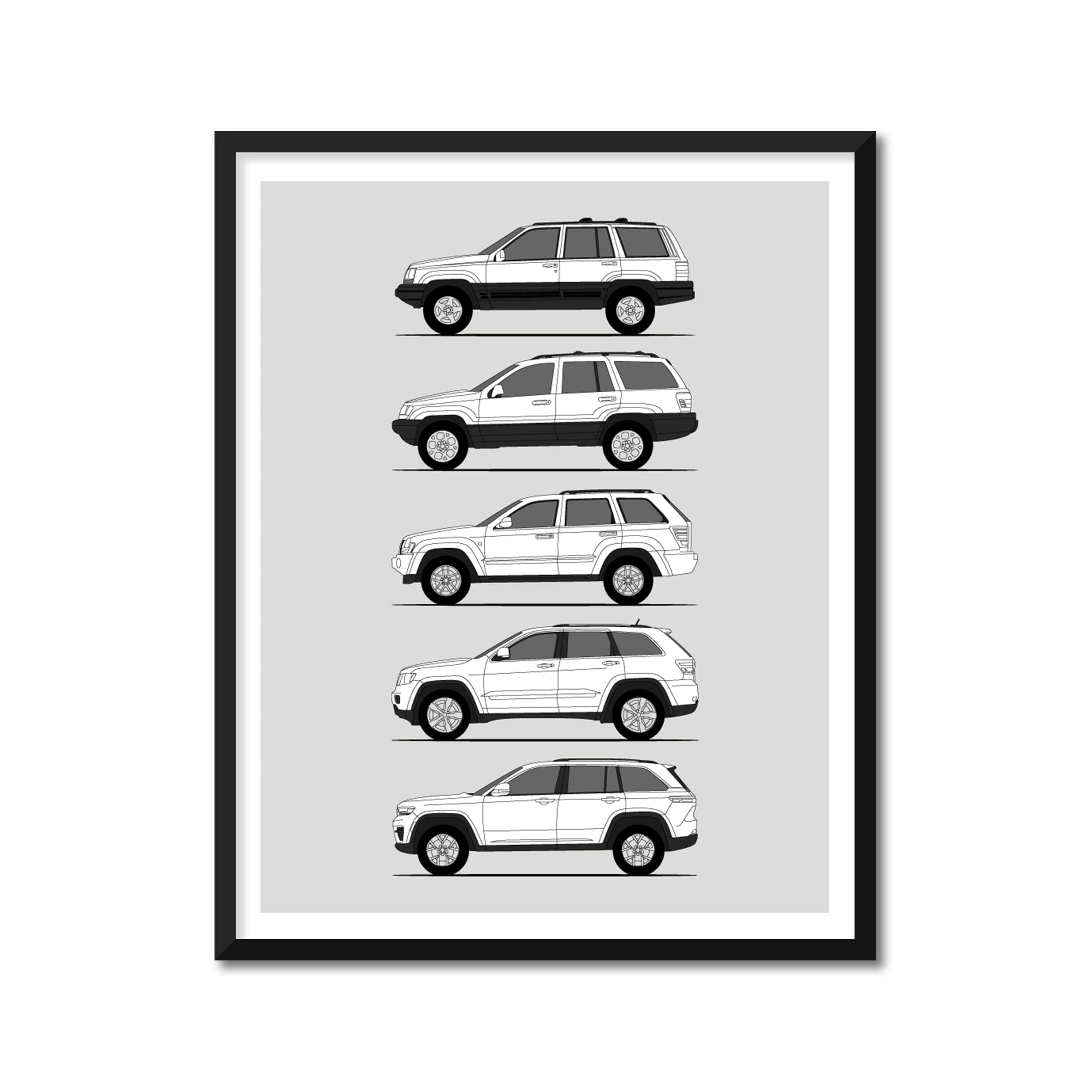 History of Jeep Grand Cherokee Print Wall Art Handmade Decor of the ZJ WJ WG WK WK2 WL Generations History Evolution (11x14" Print (Unframed), Satin Paper)