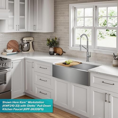 Miniatura 14 de KRAUS Kore KWF210-27 - Fregadero de cocina de acero inoxidable de calibre 16 con estación de trabajo de granja de 27 pulgadas con accesorios