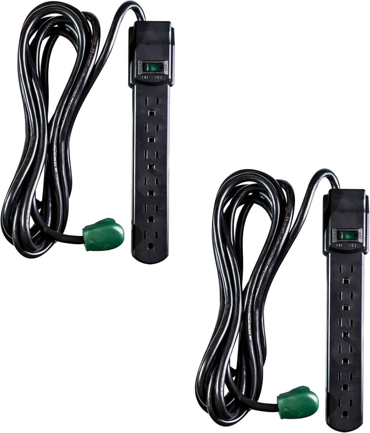 GoGreen Power Inc. (G-16103M-12BK-2) 6 Outlet Surge Protector, 12FT Cord, Black, 2 Pack