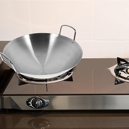 Miniatura 14 de STOBOK Sartén wok de acero inoxidable de 10 pulgadas con fondo redondo de doble asa para saltear y cocinar en cocinas de inducción y gas