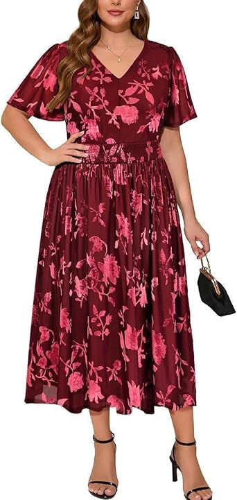 TIYOMI Plus Size Velvet Dress for Women Formal Cocktail Satin Dresses for Wedding Guest XL-5XL 14W-28W