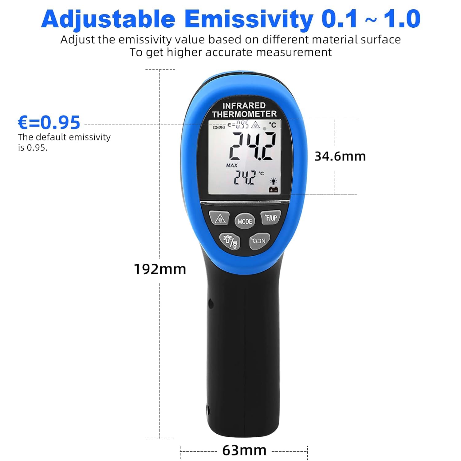 Termometro Laser Digitale Termometri Infrarossi -50°C~1800°C, Kethvoz IR Pirometro laser Pistola con D:S=50:1 Misura Temperature Alte e Basse per HVAC, Fusione Metalli Industriale, Cucina, Forni
