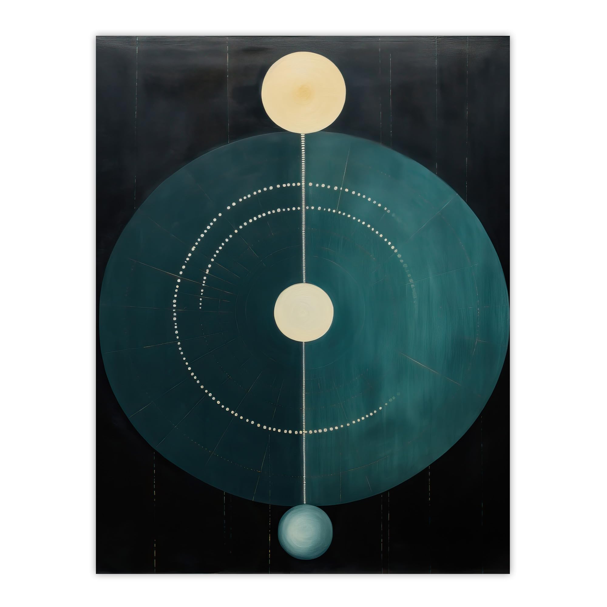 Wee Blue Coo Abstract Teal Stone Circles Oil Painting Blue Yellow on Black Minimalist Geometric Extra Large XL Wall Art Poster Print