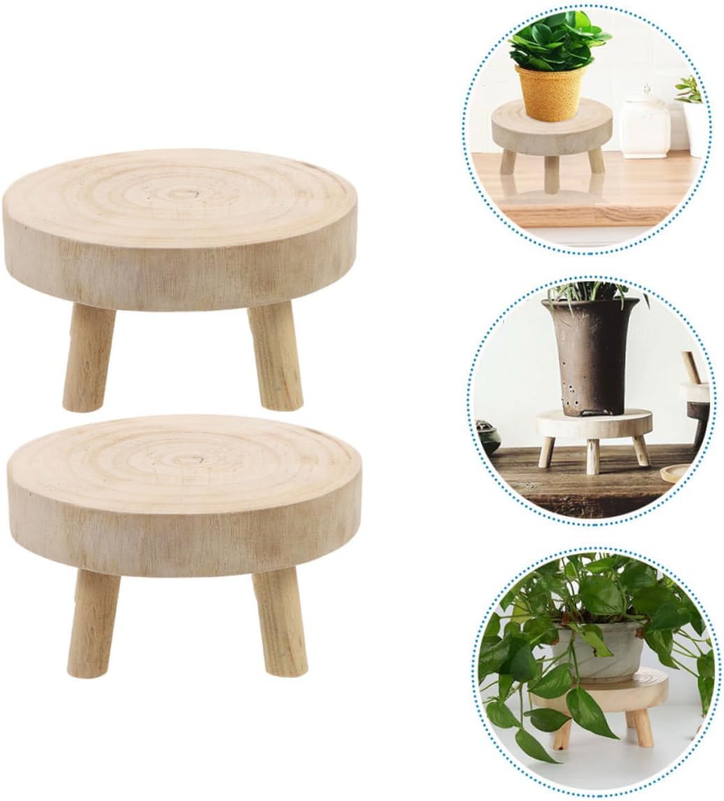 2pcs Wooden Plant Stand Indoor Flower Pot Holder Natural Color Plant Display for Home Balcony Garden Patio Decoration