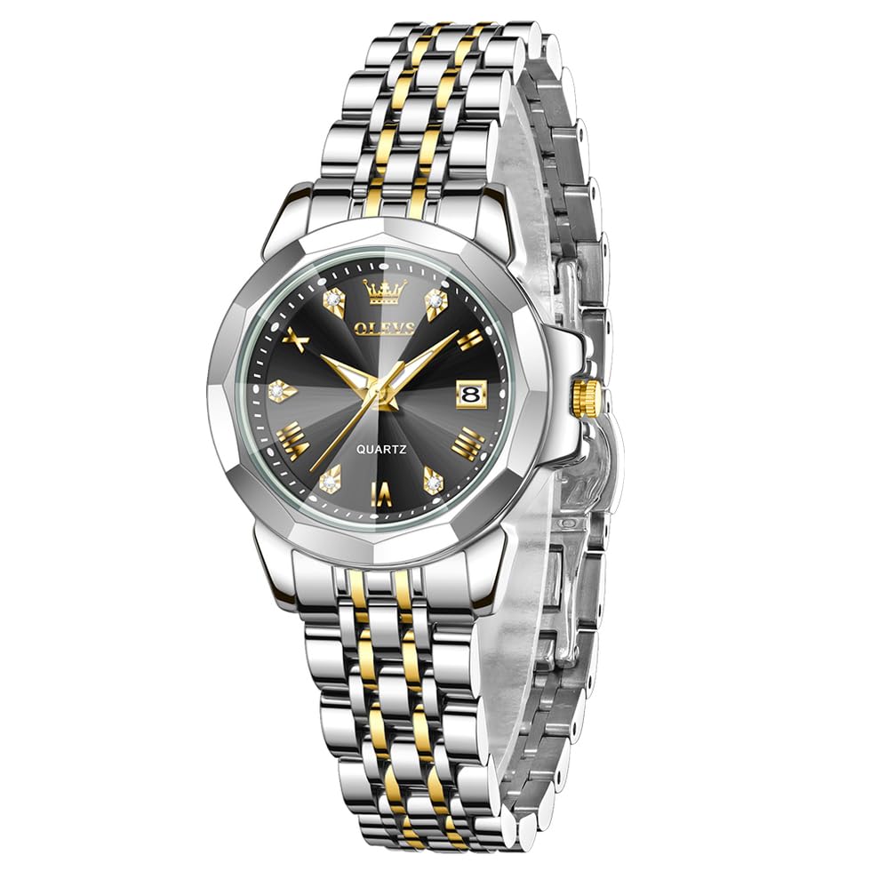 Image of OLEVS Womens Watch Fashion Diamond Analog Gifts Watches for Ladies Quartz Stainless Steel Casual Roman Waterproof Luminous Calendar Wristwatch