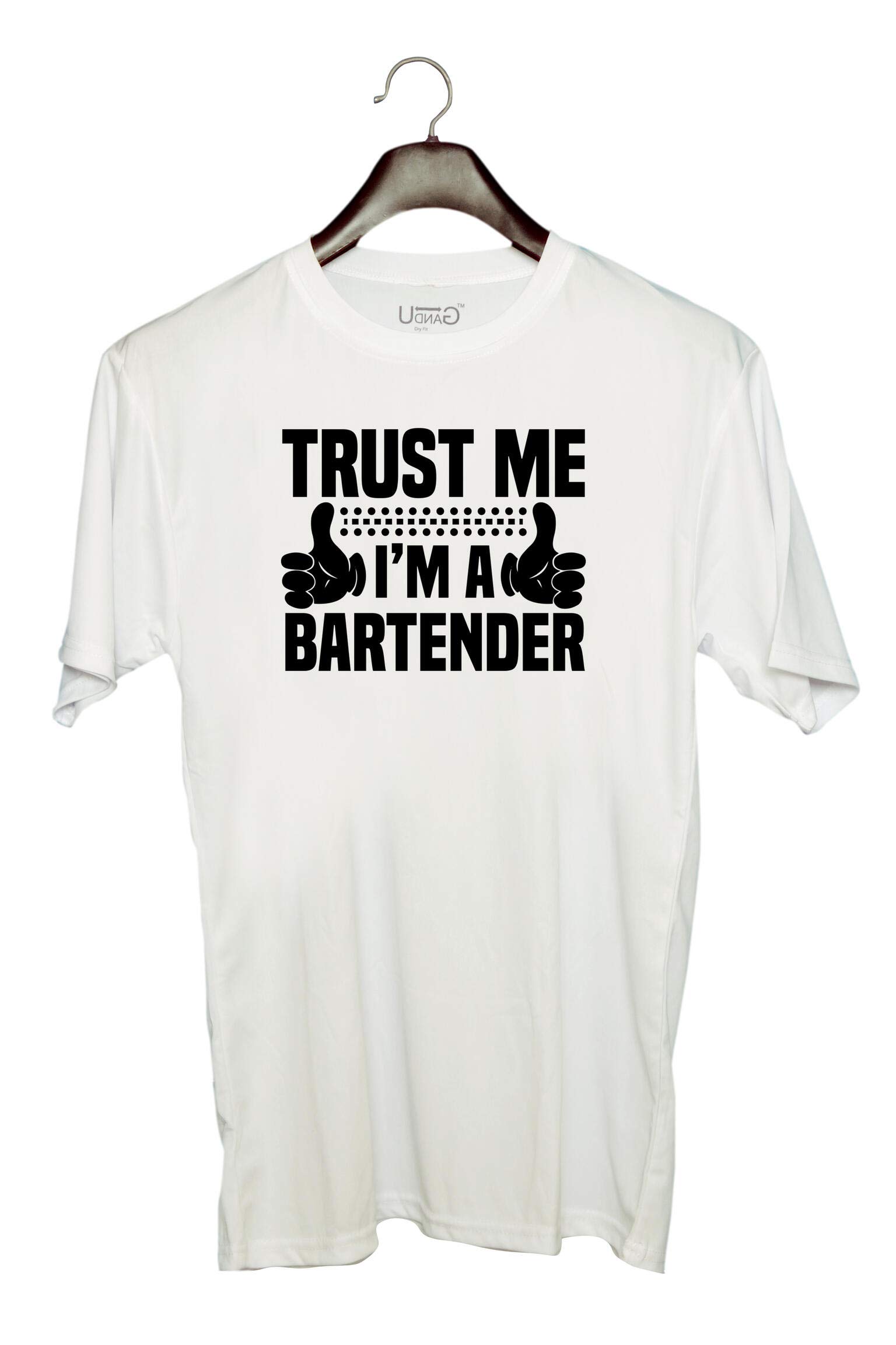 UDNAGUnisex Round Neck Graphic 'Bartender | Trust me' Polyester T-Shirt White [Size 2YrsOld/22in to 7XL/56in]