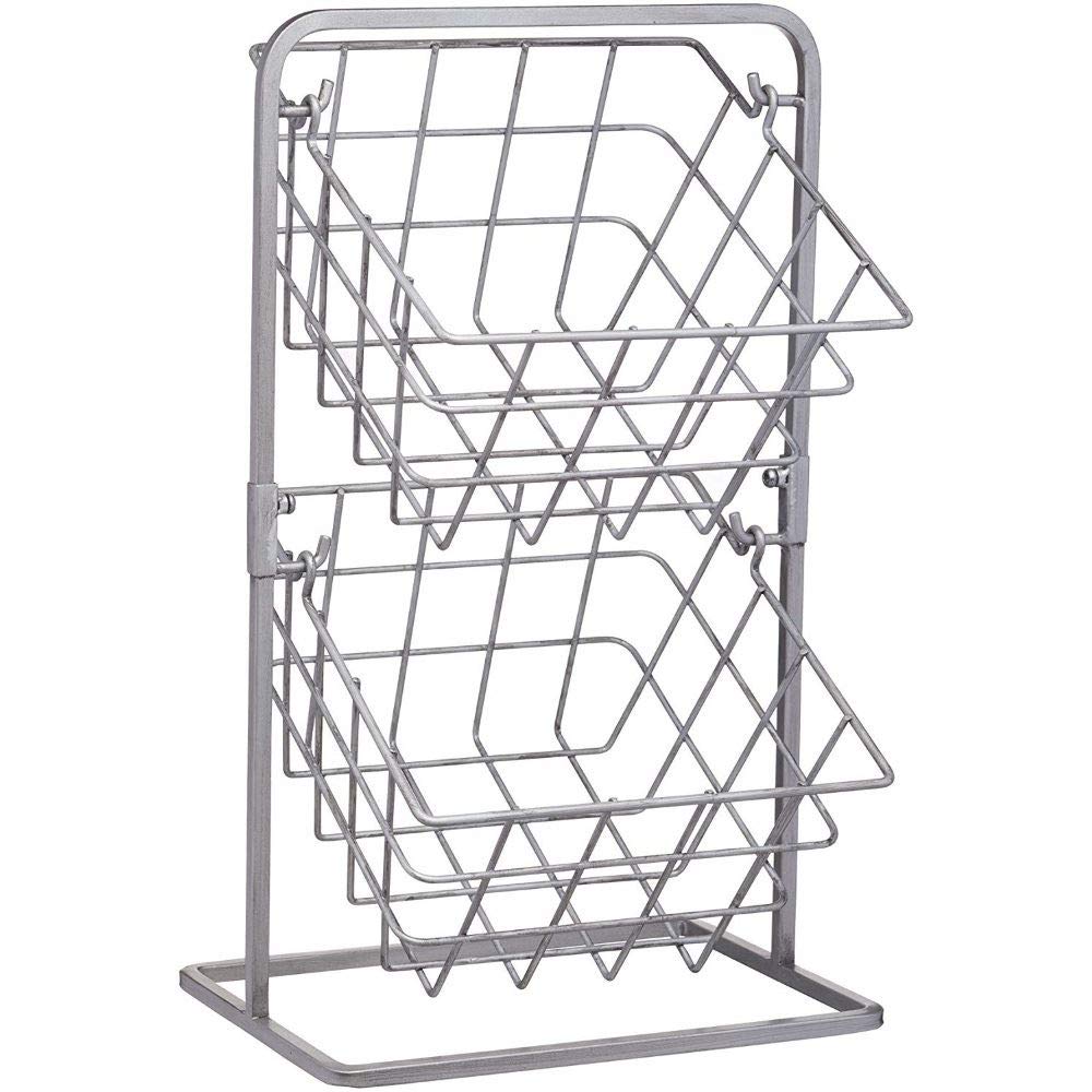 KitchenCraft Industrial Kitchen Regal, Freistehend, 2 Drahtkörbe in freistehendem Regal, Vintage/Used-Effekt, Karbonstahl, 25 cm x 22 cm x 41.5 cm