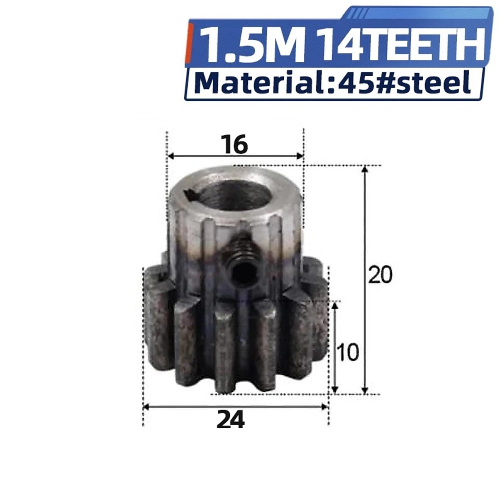1 piñón de engranaje recto de 1,5 m, piñón de cremallera 14T con diámetro de 6/8/10 mm, 45 engranajes cónicos de acero(6mm 1PCS 14 Teeth)