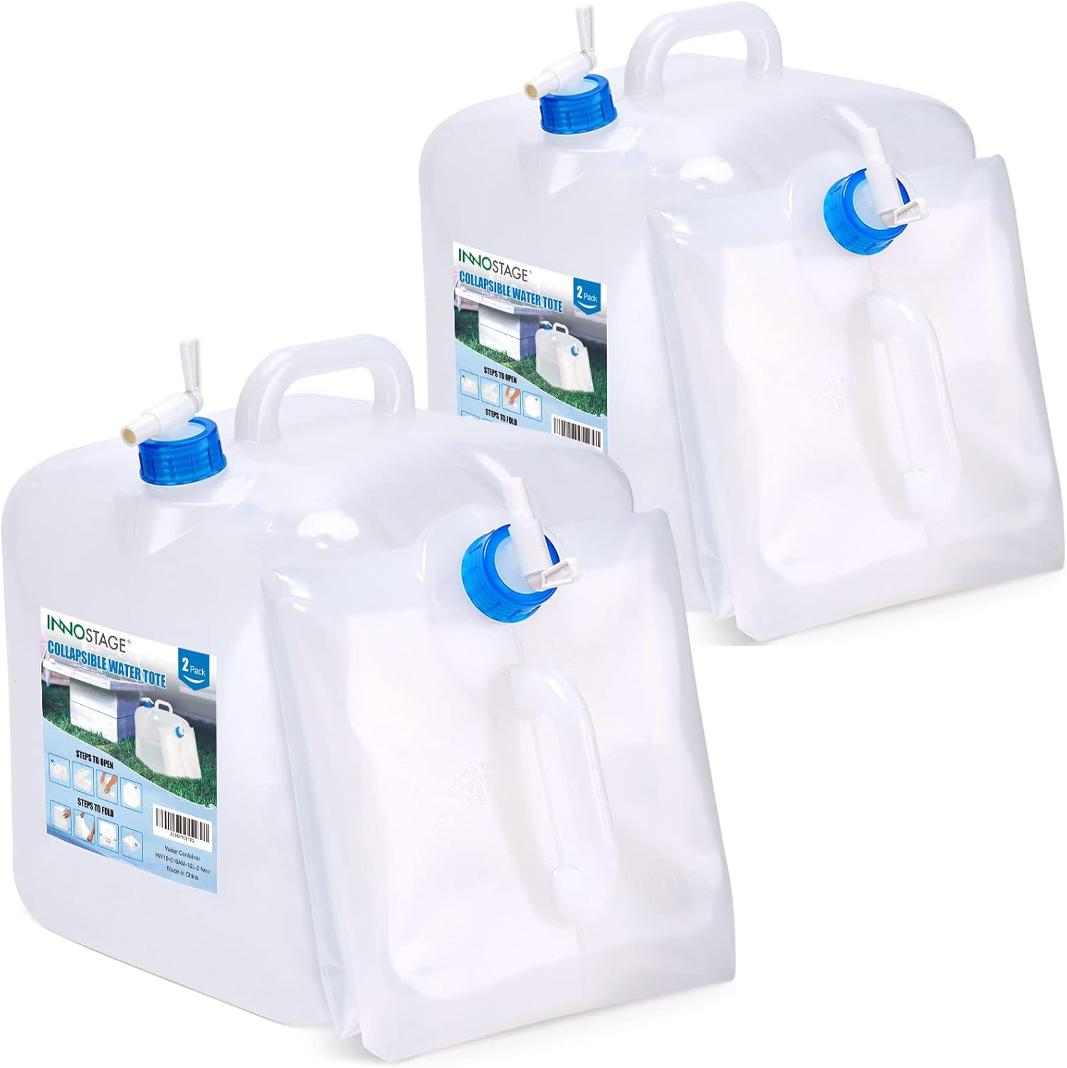 INNO STAGE 2 Pack Collapsible Water Container 2.6 Gallon with Spigot, Camping Water Storage Carrier Jug for Outdoors 2-Pack 2.6 Gallon