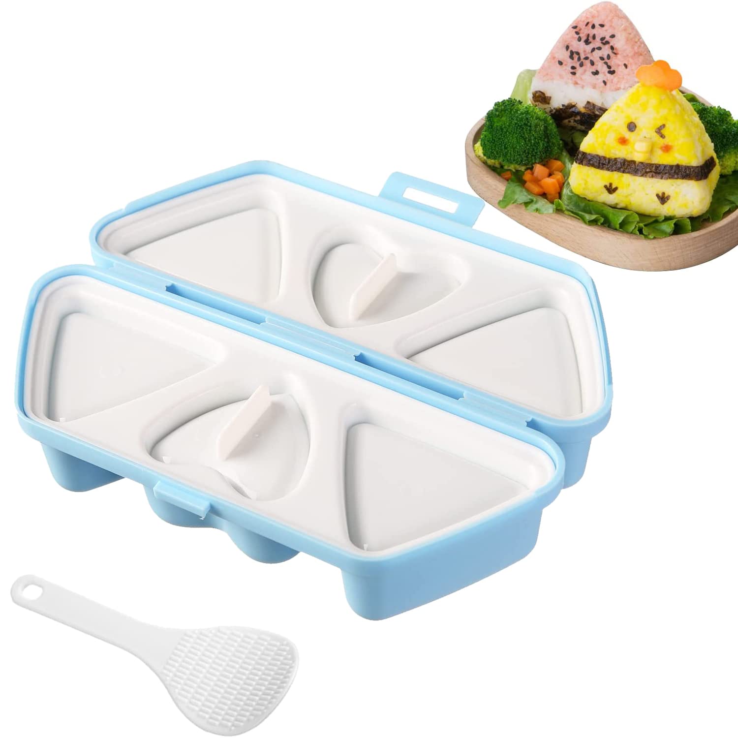 SYOSI Onigiri Mould Triangle Rice Ball Sushi Mould Makers Triangle Sushi Mould Rice Paddle 6 in 1 Triangle-Heart for Bento or Japanese Box Meal Children Bento Home Kitchen DIY Nori Rice Bento