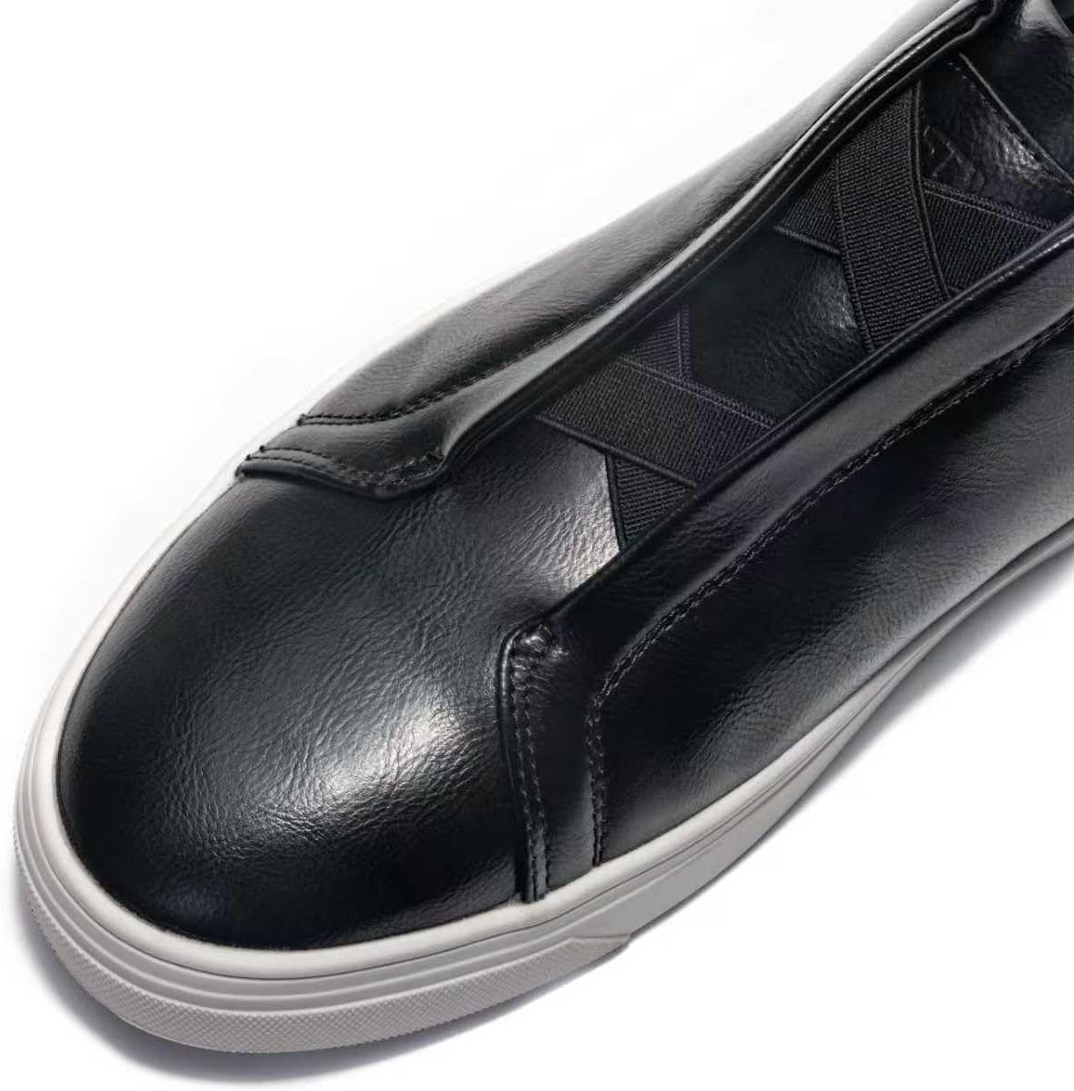 Men's Casual Sneakers, Black PU Leather, White TPR Sole