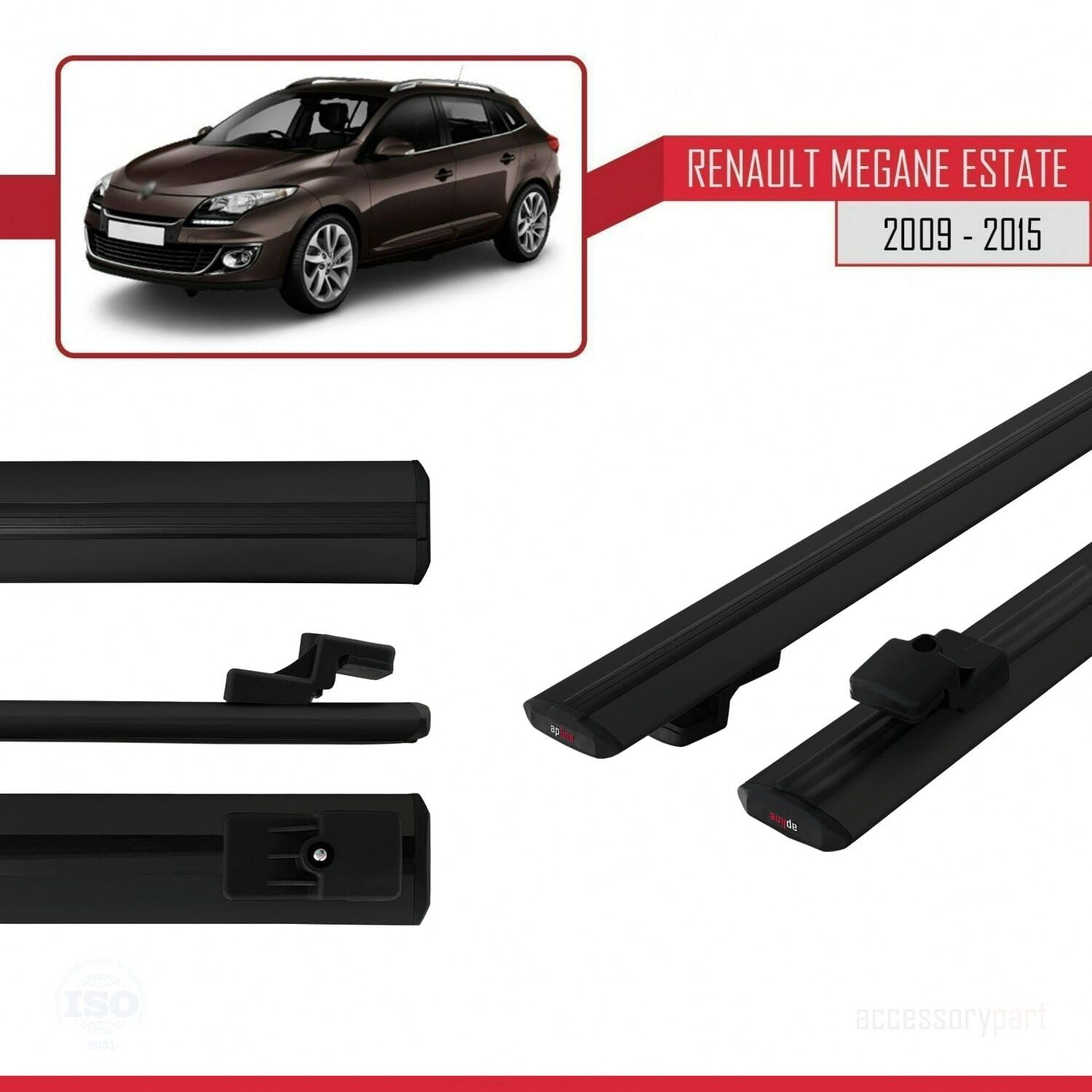 Kompatybilny z Renault Megane 3 ST 2009-2015 BASIC Model Aluminiowe poprzeczki dachowe Czarny 2 szt.