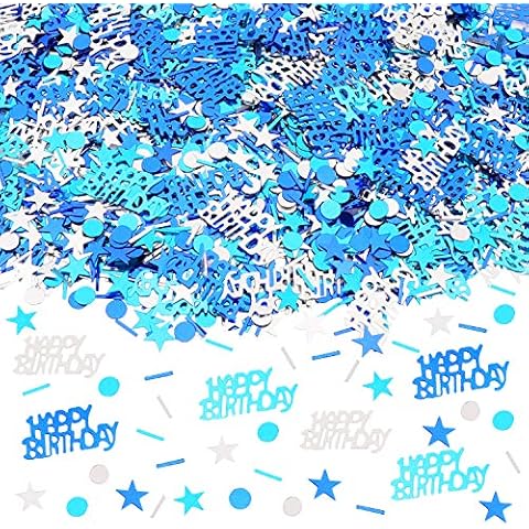 HOWAF Blue Birthday Table Confetti 50g Blue Happy Birthday Confetti Circle Dot Silver Star Confetti for Girls Boys Blue Birthday Party Decoration Supplies Cover