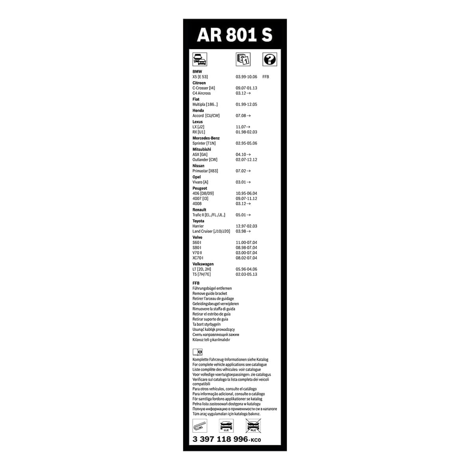 BOSCH Spazzola tergi 3397118996 Compatibile con: BMW X5, CHEVROLET CAMARO, CAMARO Convertible, CHRYSLER SEBRING, SEBRING Cabriolet, CITROËN C4 AIRCROSS, C-CROSSER, C-CROSSER ENTERPRISE, C-CROSSER Van