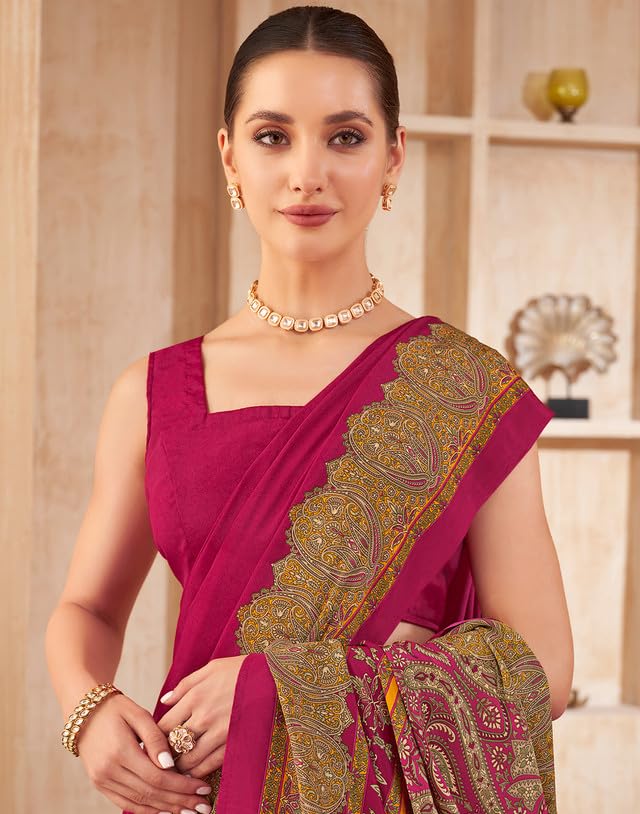 Image of SIRIL Women's Crepe Silk Printed Saree with Unstitched Blouse Piece