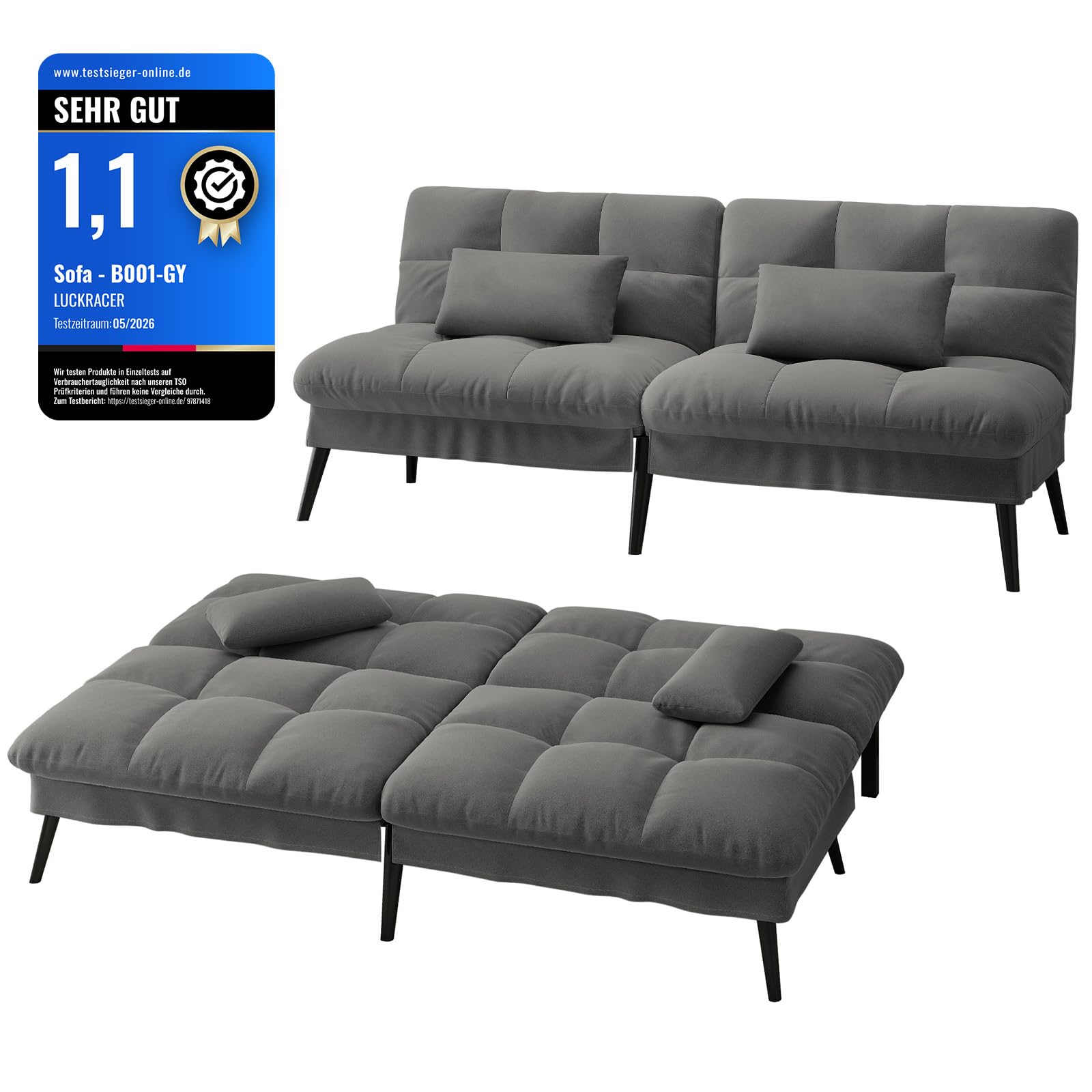 LUCKRACER Sofa 3 Sitzer Sofa Schlafsofa mit Schlaffunktion B111