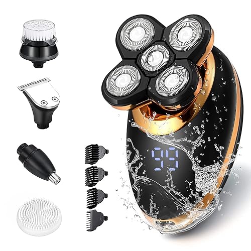 Afeitadoras eléctricas para hombres afeitadoras 5 en 1 de cabeza calva para hombres maquinilla de afeitar giratoria recargable por USB kit de aseo