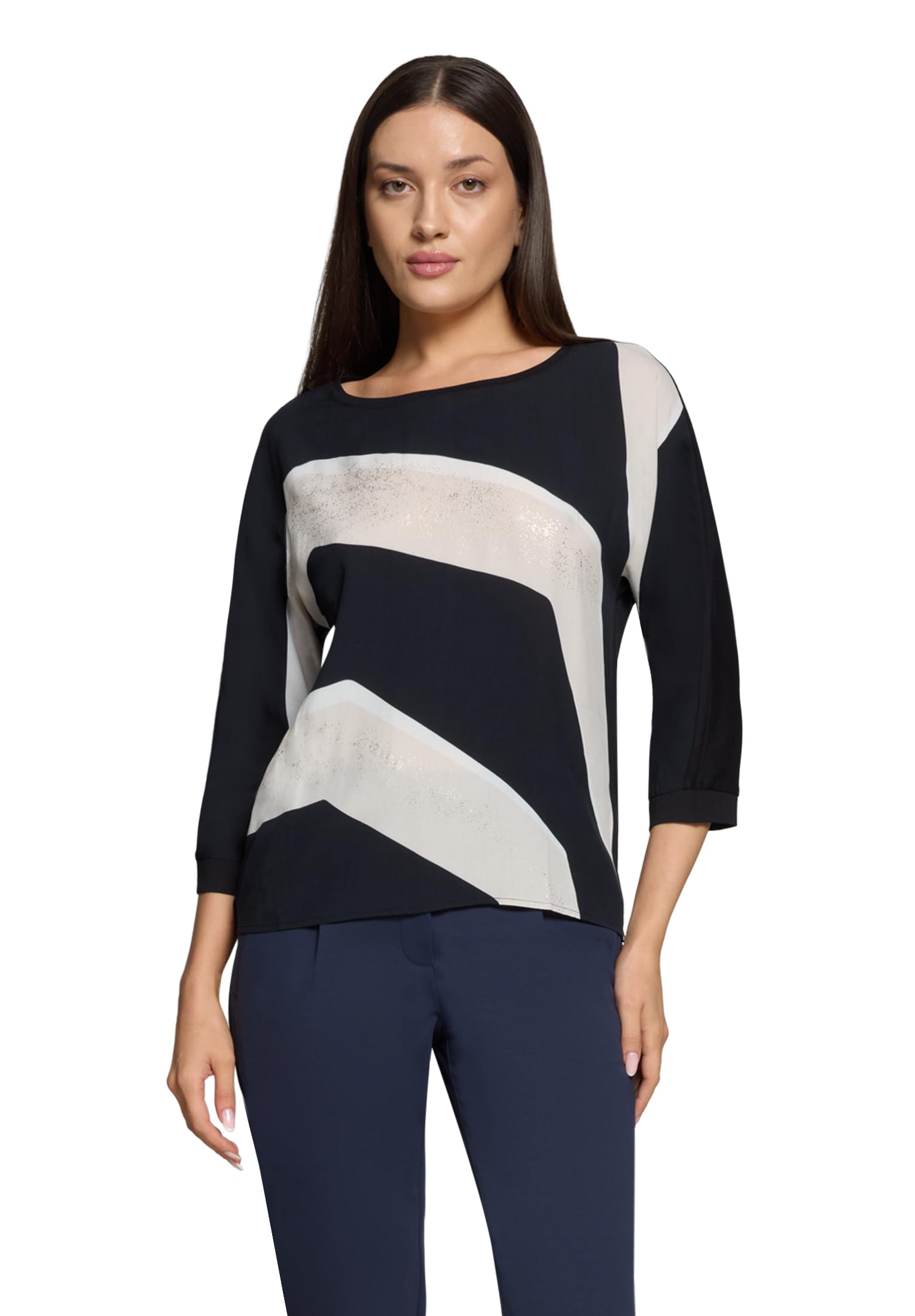 Betty & Co Damen Patchwork-Shirt mit Fledermausärmeln