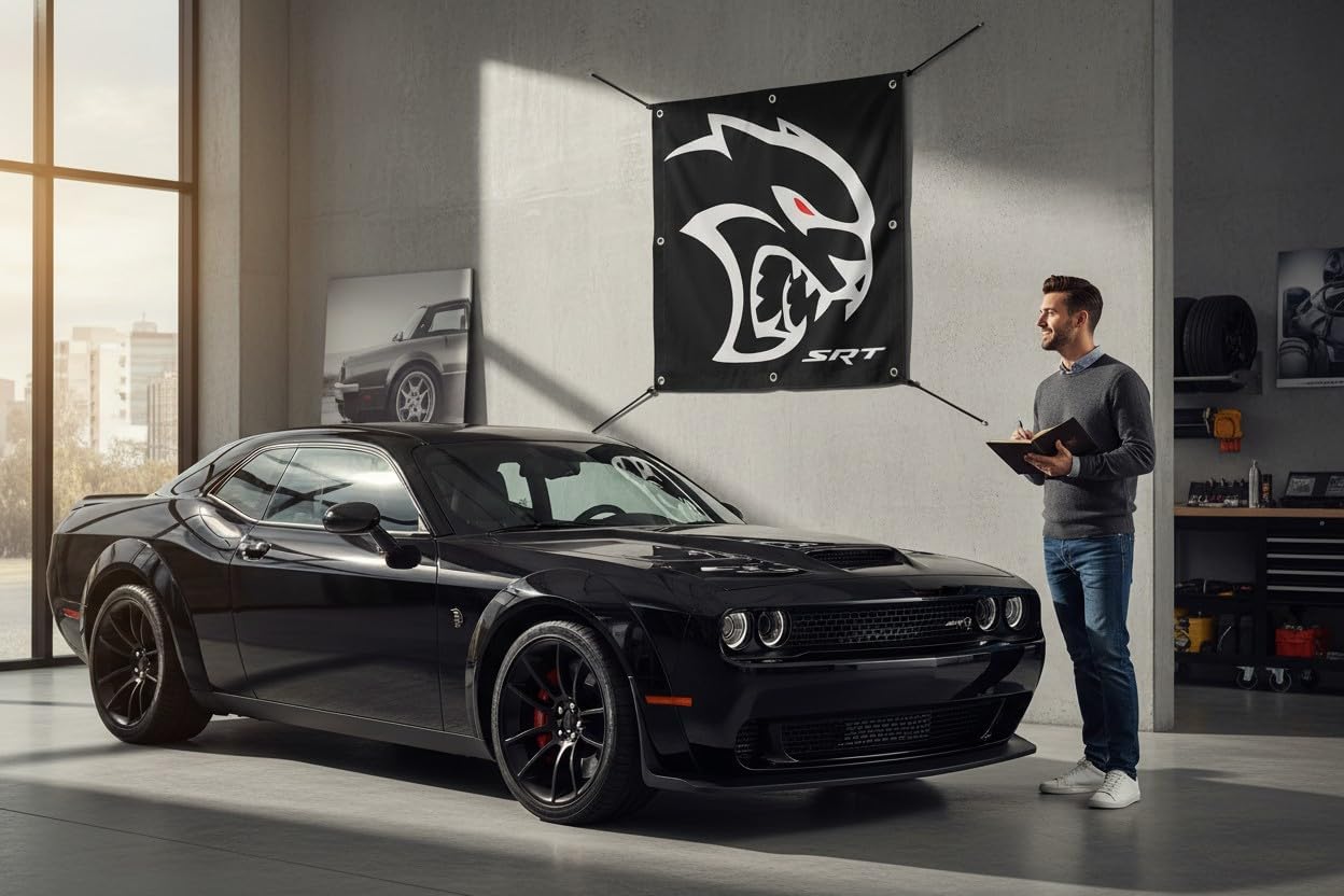 Dodge SRT Hellcat Redeye Logo 13oz Vinyl Banner – Supercharged Muscle Garage Wall Display with Grommets – Made in USA