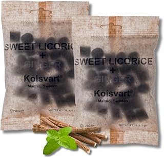 KOLSVART Swedish Candy, Roding Shaped, Classic Shaped Gummy Candy, Vegan, Gluten Free, Sweet & Ginger Licorice, 4.2oz (2-Pack)