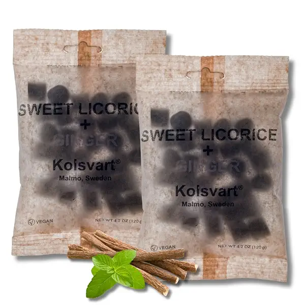 KOLSVART Swedish Candy, Roding Shaped, Classic Shaped Gummy Candy, Vegan, Gluten Free, Sweet & Ginger Licorice, 4.2oz (2-Pack) 1