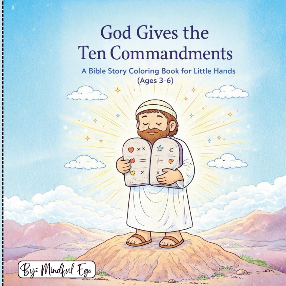 God Gives the Ten Commandments Coloring Book for Kids Ages 3–6: A Christian Bible Story Coloring Book with Simple Words, Big Easy Coloring Pages, and Faith-Filled Lessons for Preschoolers