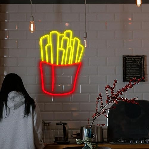 Letrero de neón de papas fritas para decoración de pared, letreros de luz LED personalizados para decoración del hogar y dormitorio, tamaño 15.0 in