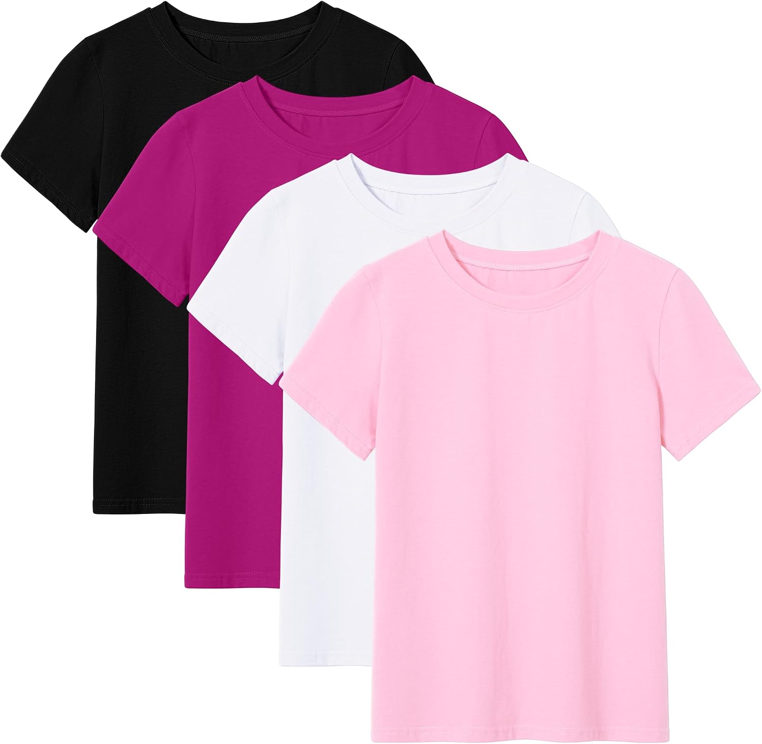 BOOPH Girls Shirts Short Sleeve Tshirt Kids Cotton Crewneck Top Tees 4 Pack