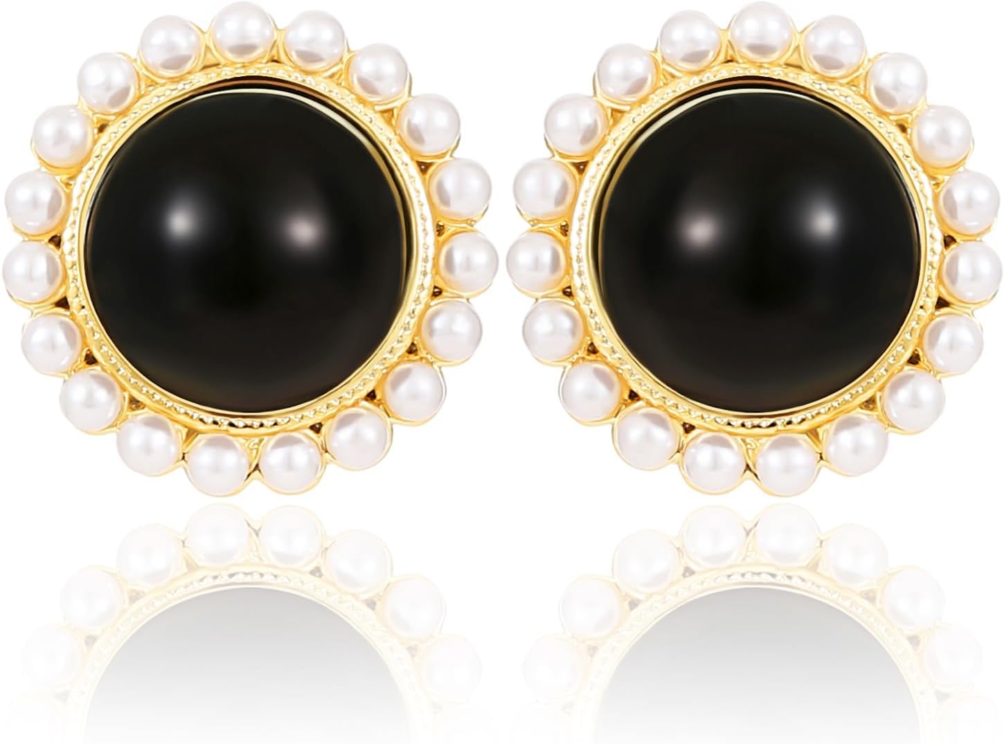 14k Gold Plated Pearl Stud Earrings for Women Jewelry