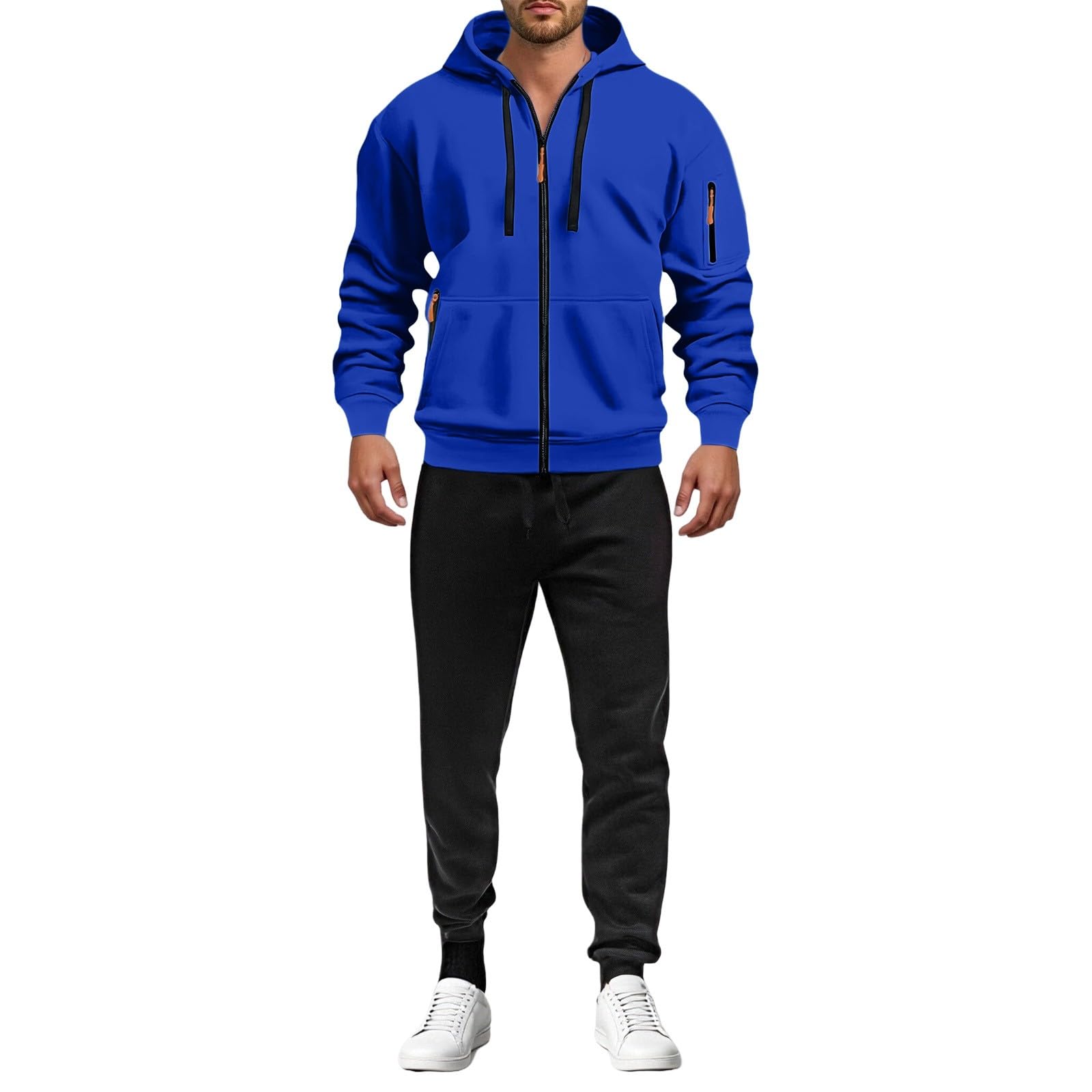 Tuta sportiva da uomo, 2 pezzi, giacca e pantaloni da jogging con cerniera