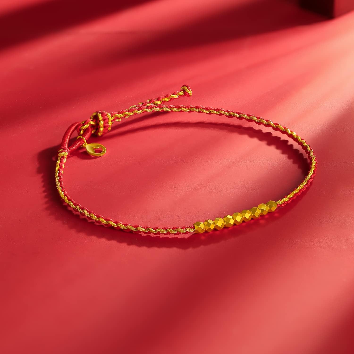 24K Gold Bracelet Beads Charm Bracelets Adjustable Braided Chain Diamond-Cut Charms Link 999 Solid Gold Jewelry Dainty Bangle Bead Rope String Lifetime Colorful Bangles Lucky Gift for Women Men Couple