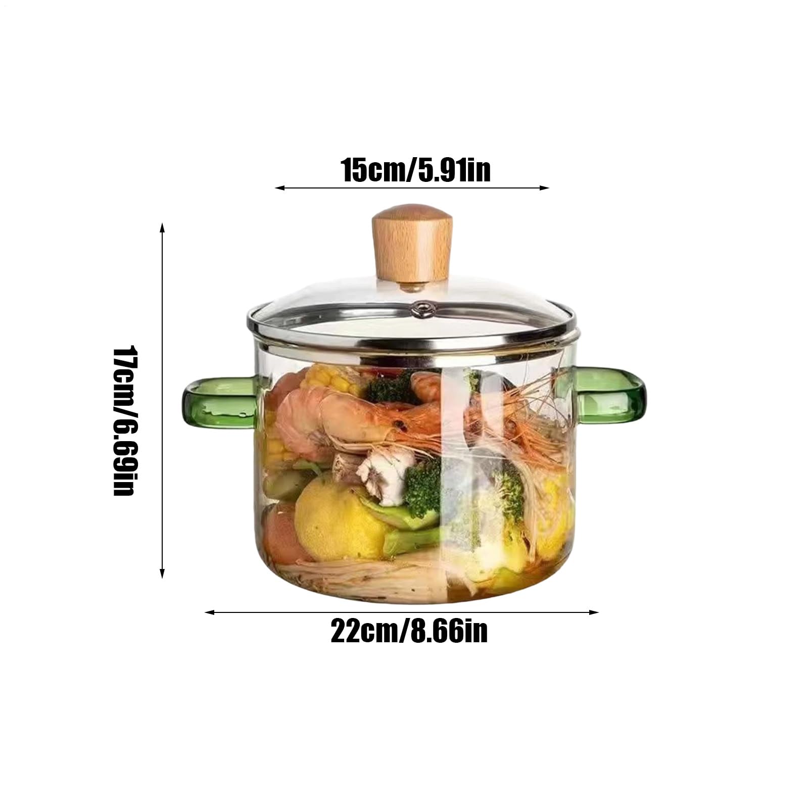 Pentole in per cucinare sul fornello, 1600 ml, in trasparente, con coperchi, decorazione estetica da cucina