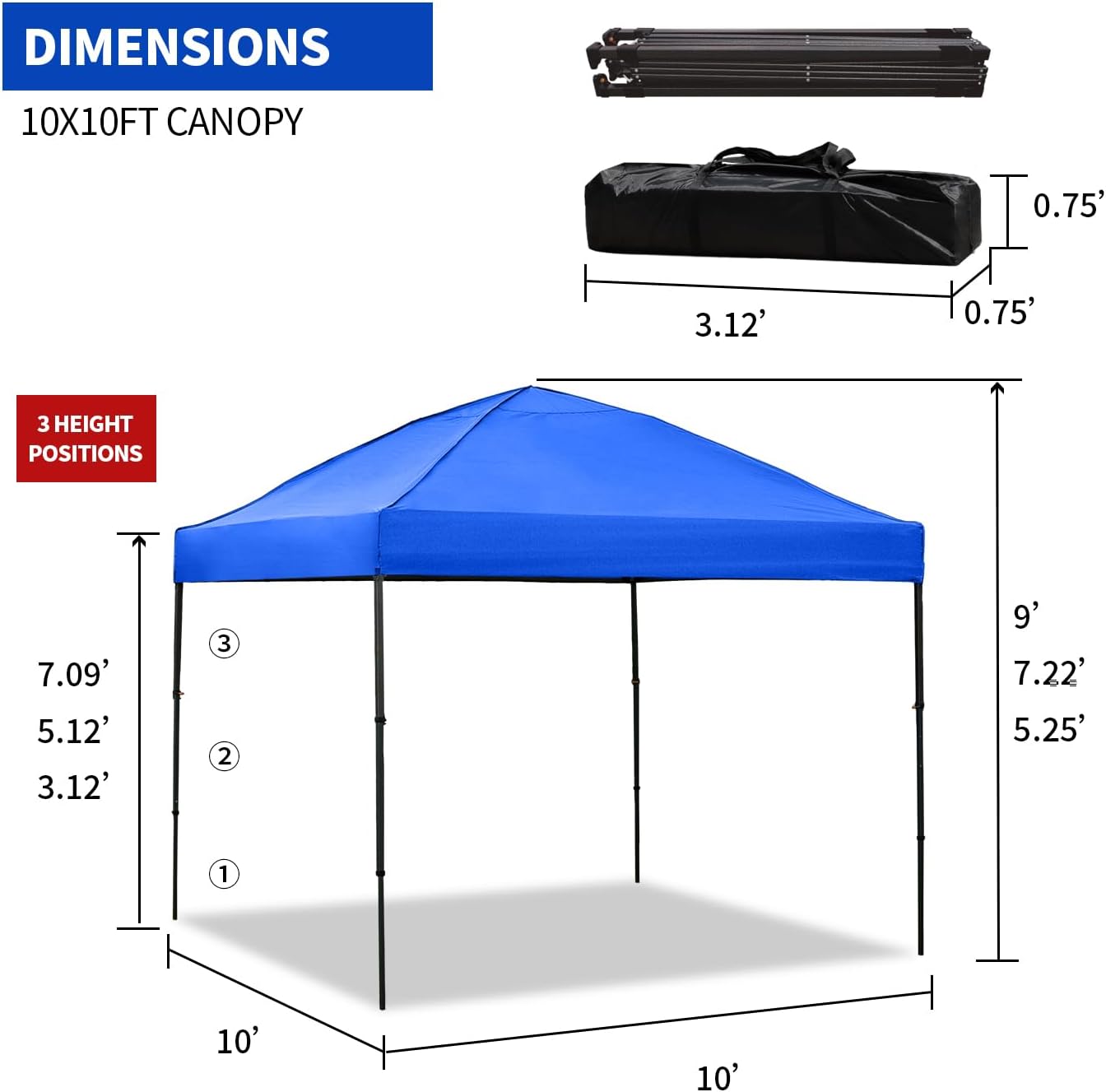10x10 Pop Up Canopy Tent with 2 Sidewalls, Easy Up Canopy Outdoor Party Sun Shade Tent Portable Gazebo for Beach Camping Events with Carry Bag and 4 Sand Bags