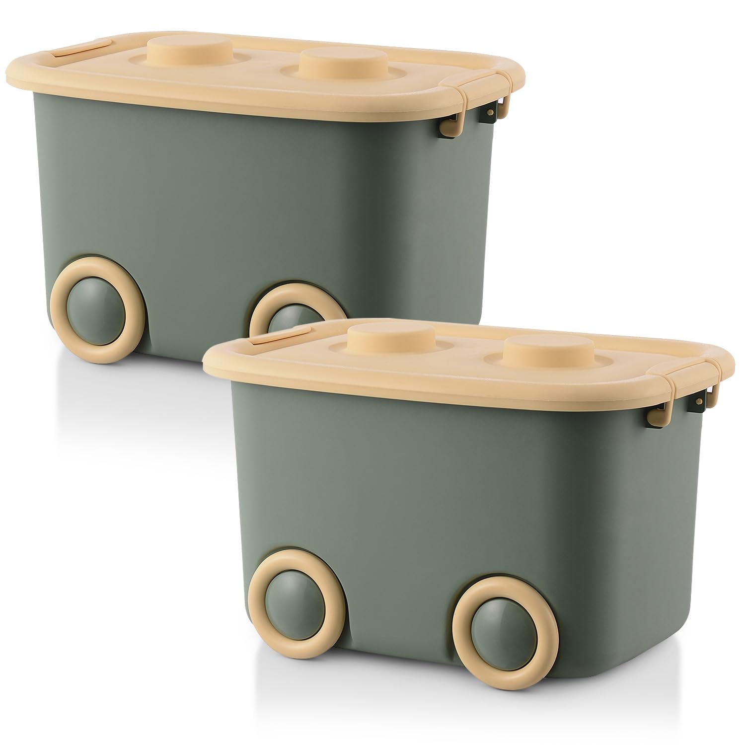 Froppi 45L Toy Box | Toy Storage with Lid | Kids Storage on Wheels | 2 Pack Large Size | Green | L50 W35 H30 cm