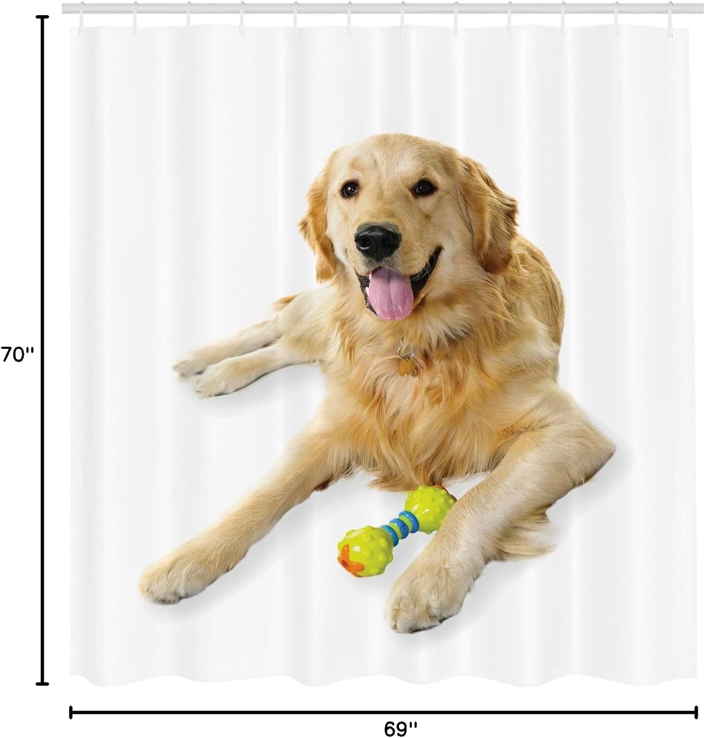 Ambesonne Golden Retriever Shower Curtain, A Photo of Happy Dog Laying Down The Ground on Plain Backdrop Print, Cloth Fabric Bathroom Decor Set with Hooks, 69" W x 70" L, Pale Brown White