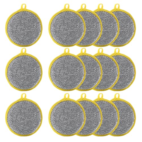 FONDOTIN 15 Spugne per Piatti Bifacciali Rotonde Spugna Abrasiva Riutilizzabile per Cucina Spugna Doppio Lato per Pulizia Pentole e Superfici Asciugatura Rapida Adatta per Uso